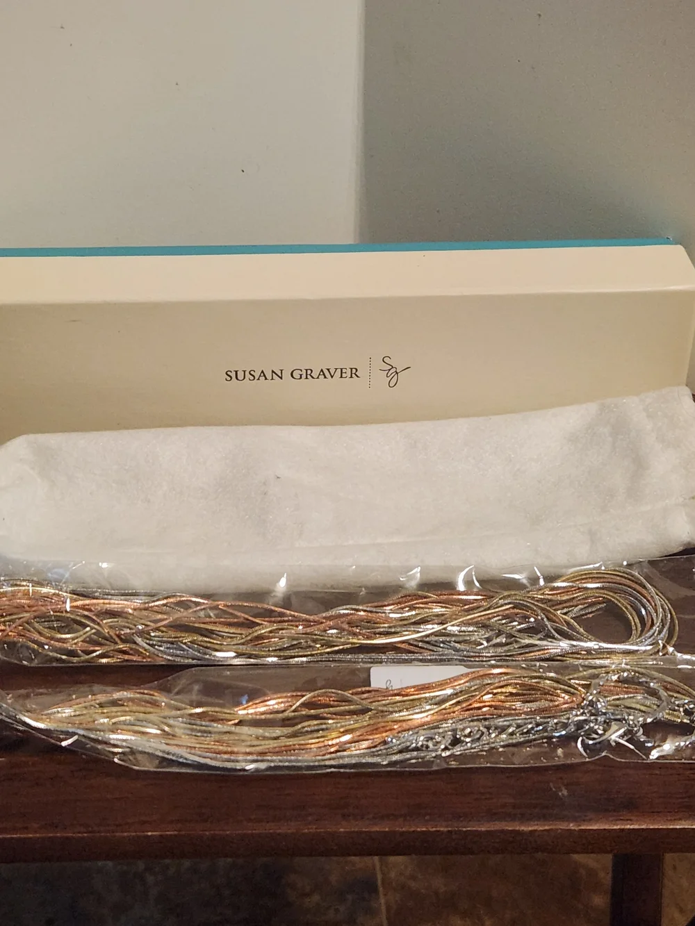 NEW Susan Graver Metal Mesh Statement Gold & Silver Tone Necklace 32